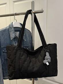 韓式新款大容量女款時尚腋下單肩包 刺繡手提包 小眾款 便攜大容量 適合青少年女孩、女性、大學生、大學、中學、高中，適用戶外、旅行、出遊、工作、商務、通勤、度假、購物 - 黑色 - 查看 5