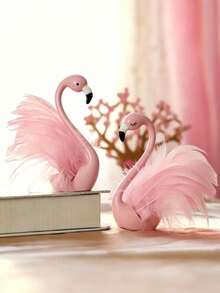 2pcs 2D Acrylic Flamingo Decor, Pink Girly Style Feather Swan Shaped Desktop Ornament, Suitable For Office, Princess Theme Girl Cake Decoration, Giftable - Open Eyes + Close Eyes - View 4