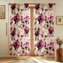 2 piezas Cortinas con patrón de flor de peonía púrpura, que simboliza la riqueza y el honor, diseñadas con bolsillo para barra para protección de la privacidad e instalación fácil, opción ideal para ventanas del hogar - Multicolor - Ver 12
