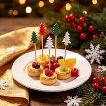 3/10/20/30/50/100/200pcs 3-Color Christmas Tree Bamboo Skewers, Cartoon Tree Shaped Cake Toppers, Fruit Platter Cold Appetizer Dessert Decoration, Christmas Party Table Atmosphere Decor - Multicolor - View 9