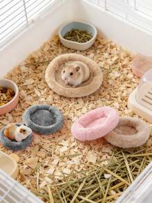 1pc Camel Round Small Pet Bed With Arctic Velvet Pad, Suitable For Autumn And Winter, For Hamsters, Guinea Pigs, And Other Small Pets - Camel - View 1