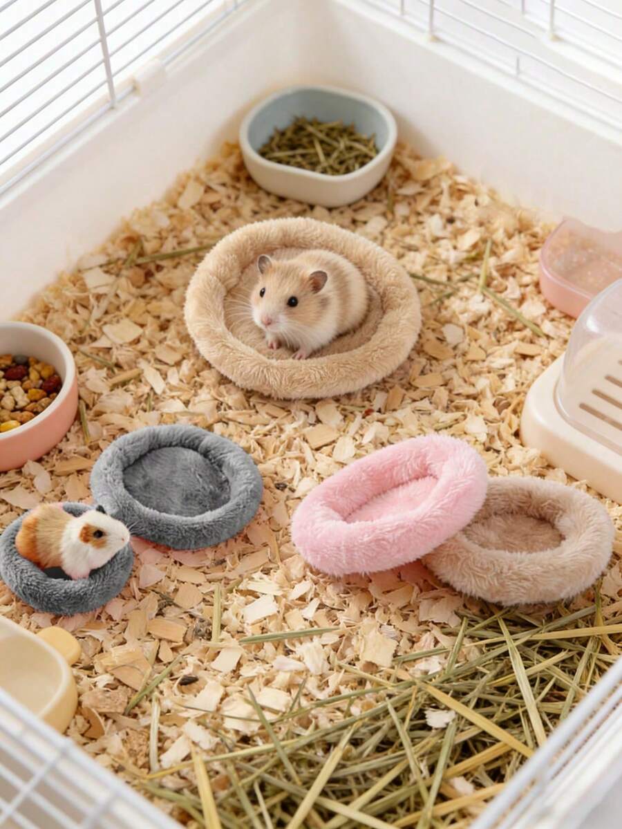 1pc Camel Round Small Pet Bed With Arctic Velvet Pad, Suitable For Autumn And Winter, For Hamsters, Guinea Pigs, And Other Small Pets - Camel - View 1