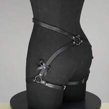 1pc Faux Leather Belt With Leg Strap And Bow Decoration, Gothic Style Couple Accessory, Suitable For Party And Festival - Black - View 9