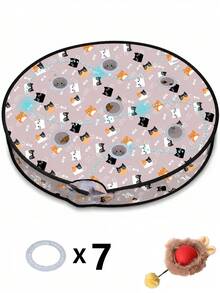 Indoor Cat Interactive Toy, 5-Hole Or 7-Hole Hide-And-Seek Hunting Mat With Rechargeable Moving Mouse Ball, Squeaky Sound, Asymmetrical Rolling, 3 Play Modes, Touch Activation, Suitable For Kittens And Adult Cats Indoor Exercise Toy - Multicolor - View 13