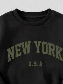 Tween Boy Letter Print Crew Neck Sweatshirt And Sweatpants Set - Army Green - View 4
