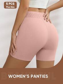 5pcs Plus Size Women's High Waist Seamless Tummy Control Soft Breathable Elastic Boxer Briefs - Multicolor - View 4