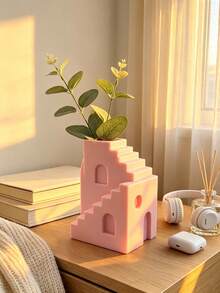 3D Printed Macaron Color Gradient Staircase Vase, Matte Texture Architectural Style Flower Arrangement Decor, Bedside Table Dried Flower Storage Ornament For Bedroom, Niche Premium Home Decor Craft - Multicolor - View 7