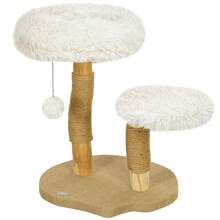 Árbol rascador para gatos, árbol de juegos, poste rascador, escalera, 5 niveles, beige gris, 48.5 x 48.5 x 100 cm (LxWxH), On-Site - Blanco + Madera - Ver 1