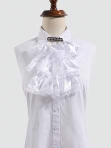1pc Court Style Lace Satin Multi-Layer Ruffle Fake Collar With Pearl Chain Decoration, Versatile Shirt Collar Accessory - Multicolor - View 2