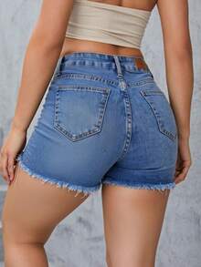 Women Denim Shorts - Medium Wash - View 4