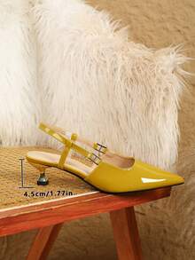 Sepatu Wanita Hak Kitten Model Slingback Ujung Lancip dengan Pita, Sepatu Hak Stiletto Elegan, Serbaguna, dan Nyaman untuk Perjalanan dan Kencan. - Mustard Yellow - View 5