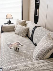 1pc Faux Linen Sofa Cushion, Curved Edge Design, Pet-Friendly All-Season Non-Slip Protective Cushion, Suitable For 1-4 Seater Sofa Protection And Decoration, Old Sofa Refurbishment - Grey - View 6