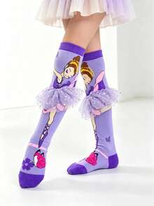 1 Pair Cute Little Girl Dance Socks, Fun Crazy Over-The-Knee Socks, Dance Skirt Decor Socks For Party Dress-Up - Multicolor - View 7