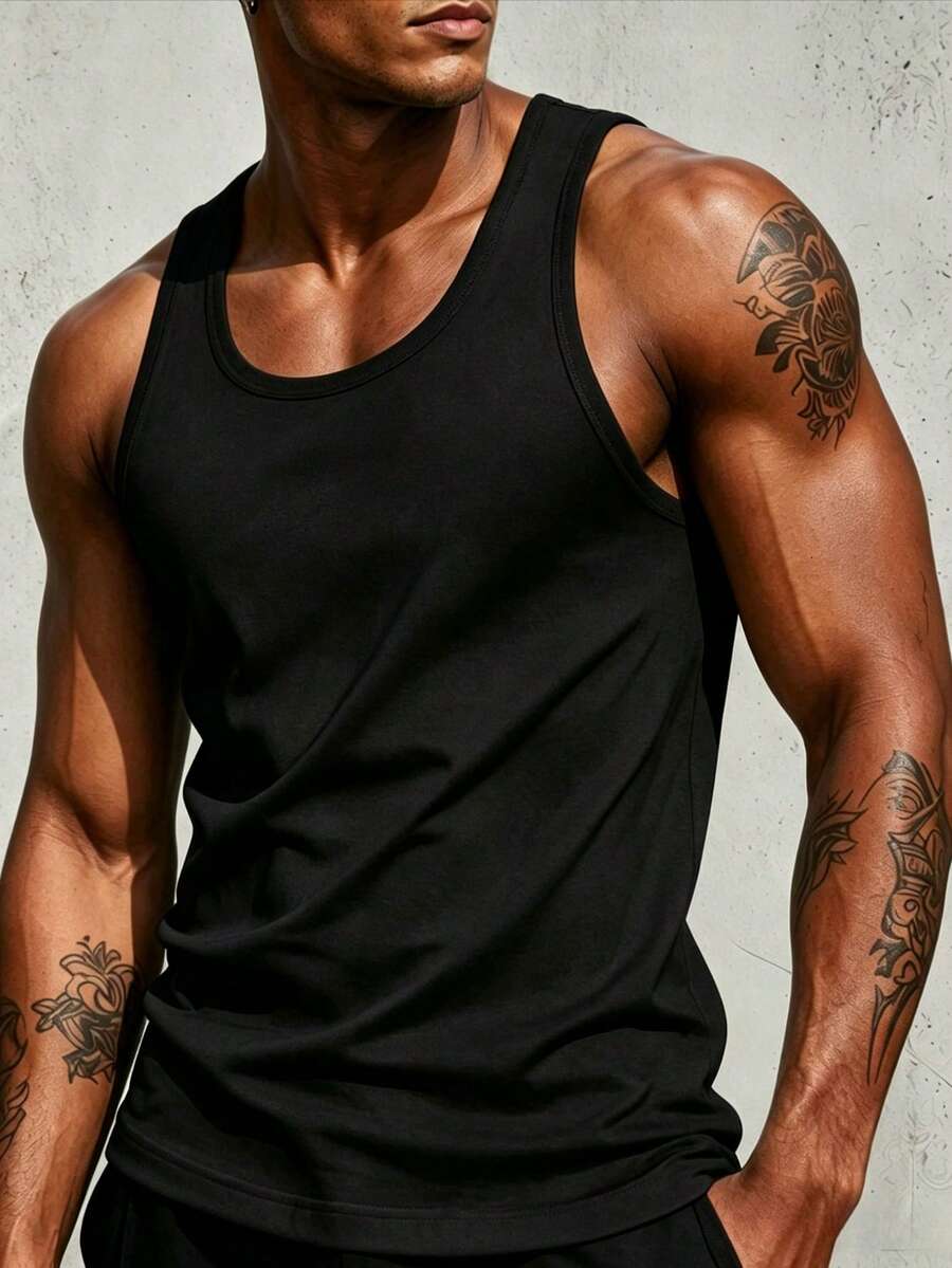 ZYNTH BALENO Men's Summer Sports Fitness Sleeveless Vest, Basketball Running Casual Sportswear Muscle Shirt Black