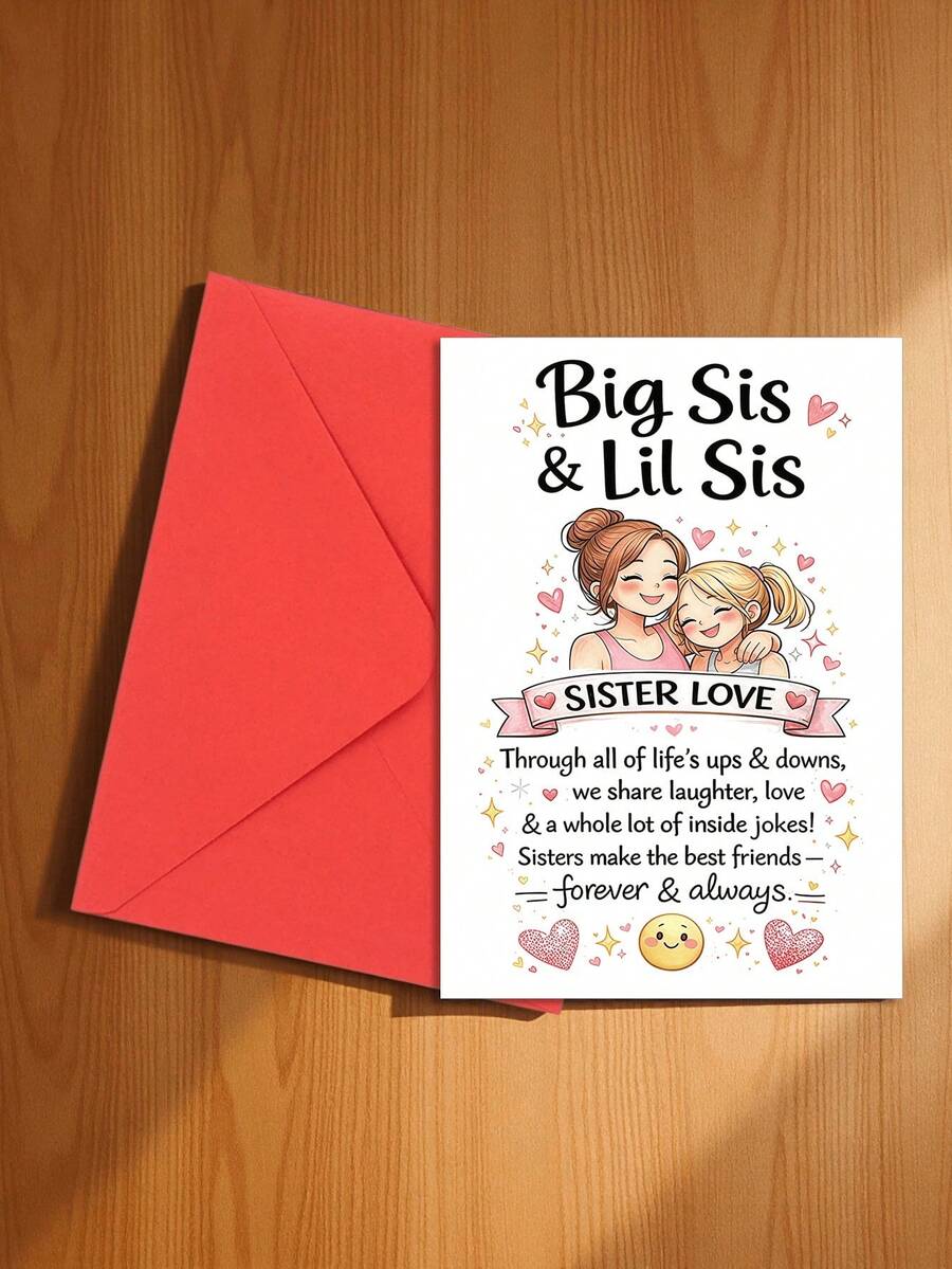 OBOVAY 1pc "Sisters" Greeting Card With Envelope - Thoughtful Gift For Sisters, Celebrating Sisterly Love, Suitable For Birthday And Special Occasions, Blank Inside - View 1