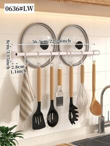 No-Drill Kitchen Hook Rack, Wall-Mounted Kitchen Utensil Holder, Movable Hooks, Suitable For Pots, Pans, Kitchen Tools, Space-Saving Kitchen Storage Rack, Multi-Scenario Use, Multi-Functional Hook Rack - Multicolor - View 13