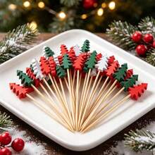 3/10/20/30/50/100/200pcs 3-Color Christmas Tree Bamboo Skewers, Cartoon Tree Shaped Cake Toppers, Fruit Platter Cold Appetizer Dessert Decoration, Christmas Party Table Atmosphere Decor - Multicolor - View 4