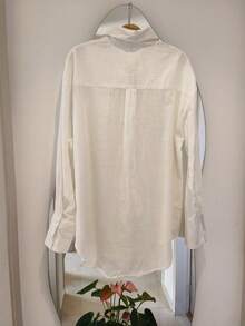 Women's Long Sleeve Button-Down Shirt - 白色亞麻 - 查看 4