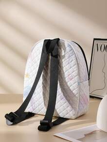 1pc Diamond Pattern Backpack, School Bag, Storage Bag, Travel Storage Backpack, Ocean Print Design, Large Capacity Foldable Easy Storage Bag, Lightweight Burden Reduction, Reinforced Double Shoulder Straps + Zipper Closure, Large Capacity Storage More Organized, Convenient And Practical For Accessing Items, Can Be Used As Student School Bag, Girl's Commuter Backpack, Short Trip Bag, Campus Casual Backpack, Suitable For School Books, Daily Commute, Outdoor Travel - Multicolor - View 6