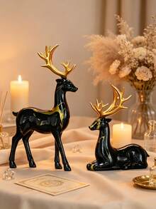Water-Transferred Resin Ornament, White Marble Texture, Suitable For Living Room, Bookshelf, Office Desk Decoration (Water-Transferred Craft, Color Position May Vary Slightly) - Patterned Deer - View 11