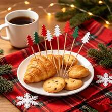 3/10/20/30/50/100/200pcs 3-Color Christmas Tree Bamboo Skewers, Cartoon Tree Shaped Cake Toppers, Fruit Platter Cold Appetizer Dessert Decoration, Christmas Party Table Atmosphere Decor - Multicolor - View 10