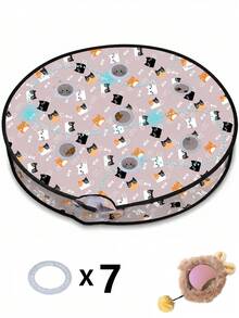 Indoor Cat Interactive Toy, 5-Hole Or 7-Hole Hide-And-Seek Hunting Mat With Rechargeable Moving Mouse Ball, Squeaky Sound, Asymmetrical Rolling, 3 Play Modes, Touch Activation, Suitable For Kittens And Adult Cats Indoor Exercise Toy - Multicolor - View 16