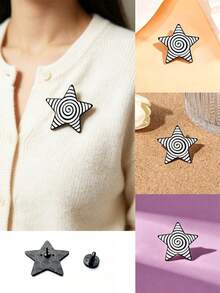 1pc Black & White Pentagram Brooch, Personalized Pattern Design, Minimalist Cool Style, Small & Exquisite, Anti-Exposure, Decorate Collar, Jacket, Hat, Backpack, Showcase Unique Aesthetic, Easily Elevate Outfit Sophistication - Black and White - View 2