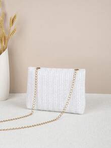 Woven Colorful Shoulder Bag, Casual Beach Bag For Women, Large Capacity, Spring/Summer - White - View 4
