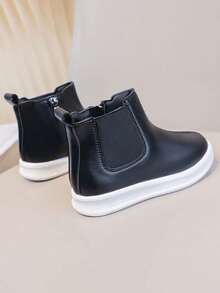 Children's Black Side Zipper Elastic Cuff Anti-Slip Thick Sole Casual Versatile Boots - Black - View 9