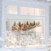 Christmas Gift, 2D Flat, Winter Town Christmas Window Stickers, Snow House Pine Tree Santa Claus Reindeer Stickers, Suitable For Christmas Party And Farmhouse Window Decoration, Reusable, Beautiful Stickers - Multicolor - View 2