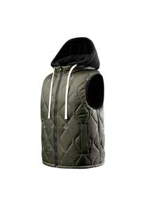 TAI TONG MIAO Men's Reversible Quilted Diamond Pattern Hooded Vest, Multi-Functional Layering Warm Sleeveless Jacket - Army Green - View 4