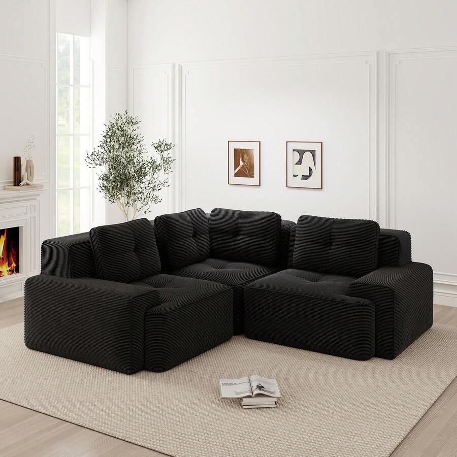 3 Seat Black Modular Sofa - Modern & Comfortable Style - 黑色 3 座 - 查看 1