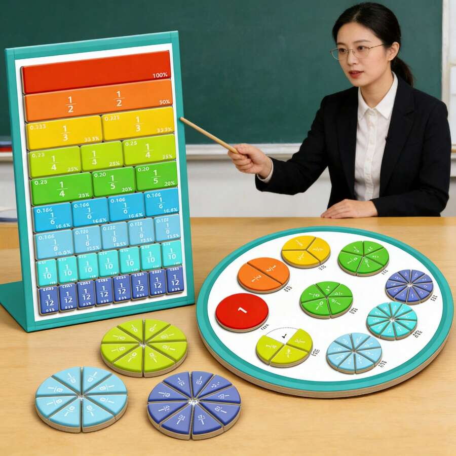 磁性分數學習書套組，附分數磁片數學操作教具，兒童教育學習玩具，教室教學輔助工具與禮品