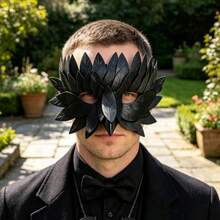 Black Leaf Crow Mask Halloween Party Half Face Mask Vintage Bird Beak Cosplay Prop Masquerade Costume Accessory - Multicolor - View 3