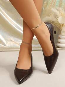 Women's Low Heel High Heels, Fashion Classic Elegant Versatile High Heels, Spring/Autumn Comfortable Closed Toe Design, Suitable For Wedding, Party, Walking, Birthday, Work, Office Daily Wear Pumps - Brown - View 5