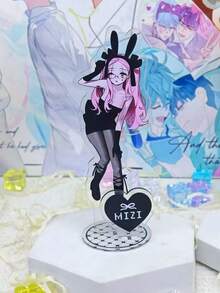 6pcs/1pc Cute Rabbit Boy Girl Acrylic Standee Set, Anime Style Character Display Figure, Gothic Cute Desktop Decoration, Girl Collection Gift - A - View 5