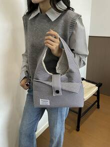 2026 Fashion New Casual Large Capacity Commuter Minimalist Retro Plaid Eye-Catching Shoulder Bag Niche Handbag - Grey - View 9