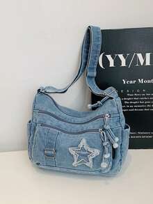 Women's Fashionable Shoulder Bag With Star Embroidery - Multicolor - View 5