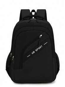 Unisex Backpack, Black Grey Contrast Sport Star Label Daypack, Multi Front Zipper Storage, For School Fitness Daily Commute - Multicolor - View 10