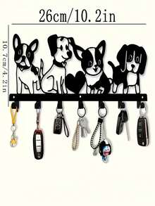 7-Hook Cute Puppy Paw Print Wall-Mounted Hook Rack - Metal Puppy Theme Entryway Storage Rack With Adorable Puppy Hooks, Space-Saving Wall-Mounted Key Hook For Hanging Keys, Car Remotes And Small Items - Metal Wall Hook Rack - Decorative Key Ring Holder For Dog Lovers, Perfect For Towels, Coats, Hats And Keys - Easy To Install, No Power Needed, Iron Material, Square Wall-Mounted Rack, Dog Accessories, Thoughtful Gift For Pet Lovers - View 5
