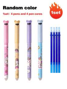 Erasable Black & Blue Ink Gel Pens With Eraser, 0.5mm Fine Tip, Lightweight Plastic Barrel, Refillable Office Stationery Gift Set, Cartoon Creative Design, Quick-Drying, Perfect For Back To School - Multicolor - View 33