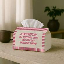 1pc Fun Retro Popular Tissue Box Cover - Pink Striped & Text Quote Design, Party Tissue Box, Multi-Functional Suitable For Kitchen & Dining Room, Durable Fabric Napkin Storage Box - Multicolor - View 2