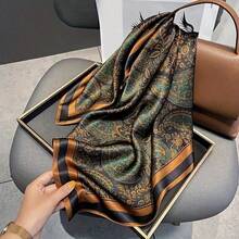 1 buah Syal Persegi Kecil Motif Paisley Vintage, Syal Sutra Tekstur Satin, Aksesori Pakaian untuk Bepergian, Pengikat Tas, Jilbab, Syal Leher - MultiWarna - View 3
