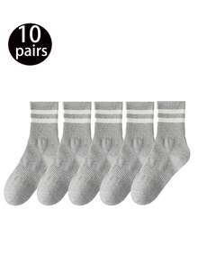 24 Pairs/20 Pairs/18 Pairs/15 Pairs/10 Pairs/6 Pairs/4 Pairs/2 Pairs/1 Pair Black And White Striped Thick Mid-Calf Socks, Comfortable And Breathable Business Casual Socks. Shark Series Soft, Lightweight, Odor-Resistant Unisex Sports Socks, Warm For Autumn And Winter - Multicolor - View 29