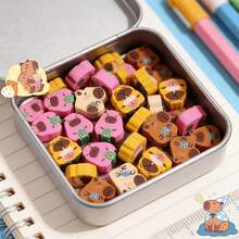 7pcs Mini Capybara Shaped Erasers, Cute Mini Design, Perfect For Classroom, Home, School Rewards, Party Favors And Back To School Supplies - Random Color - View 6