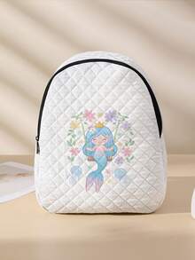 1pc Diamond Pattern Backpack, School Bag, Storage Bag, Travel Storage Backpack, Ocean Print Design, Large Capacity Foldable Easy Storage Bag, Lightweight Burden Reduction, Reinforced Double Shoulder Straps + Zipper Closure, Large Capacity Storage More Organized, Convenient And Practical For Accessing Items, Can Be Used As Student School Bag, Girl's Commuter Backpack, Short Trip Bag, Campus Casual Backpack, Suitable For School Books, Daily Commute, Outdoor Travel - Multicolor - View 9