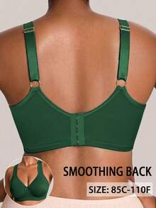 1pc Solid Color Casual Comfortable Plus Size Bra, Wire-Free Soft Back Design - Green - View 2