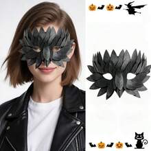 Black Leaf Crow Mask Halloween Party Half Face Mask Vintage Bird Beak Cosplay Prop Masquerade Costume Accessory - Multicolor - View 5