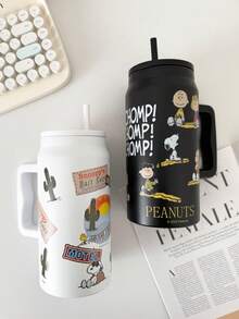 SNOOPY 1个大容量保温杯，便携旅行杯，不锈钢咖啡杯，高品质不锈钢吸管水瓶，茶杯 50盎司 - 彩色 - 查看 6