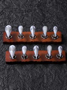 10 pièces/set Faux ongles à coller faits main en forme de griffe de dragon, patte de chat et griffe de bête, style Y2K, base blanc laiteux peinte à la main avec lignes argentées peintes à la main et éléments d'étoiles pailletées, comprend 1 pièce de colle gelée et 1 pièce de lime à ongles, convient pour l'art des ongles quotidien et de fête - Blanc - Voir 2